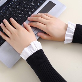 T-PTURET Detachable Chiffon Horn Cuffs Pleated Ruffled Fake Sleeves Women Wrist Warmers