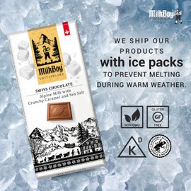 Milkboy Swiss Milk Chocolates - Alpine Milk Chocolate Bars with Crunchy Caramel Sea Salt - Gluten-Free Non-GMO All Natural - Made in Switzerland - 3.5 oz, 10 Pack