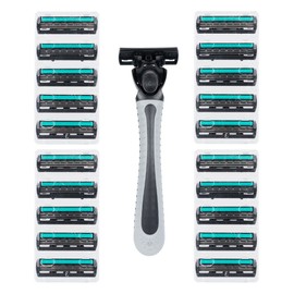 Invero 21 Pack of Mens Three Blade Razor Set - Triple Stainless Steel Razor Blades with Comfort Lubricating Strips & Contour Movable Replaceable Heads - Suitable for Shaving All Areas of The Body