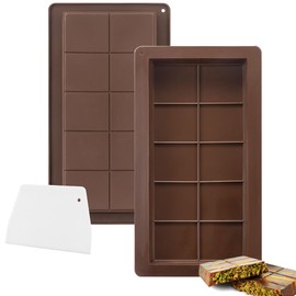 SPARKA Schokoladenform Silikon, Dubai Schokolade Form Spülmaschinenfest, Tief Schokoladentafel Form für Dubai Schokolade Praline Süßigkeiten, 2 Stück Schokolade Form mit Schaber