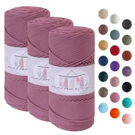 Makromecity, Polyester Macrame Cord 2mm x 375 Yards (1125 feet) 3 skeins of 2mm Polypropylene Dusty Rose Macrame Cord Crochet Macrame Bag Cord Crafts for Wall Hangings, Bags, Underplate, Rug