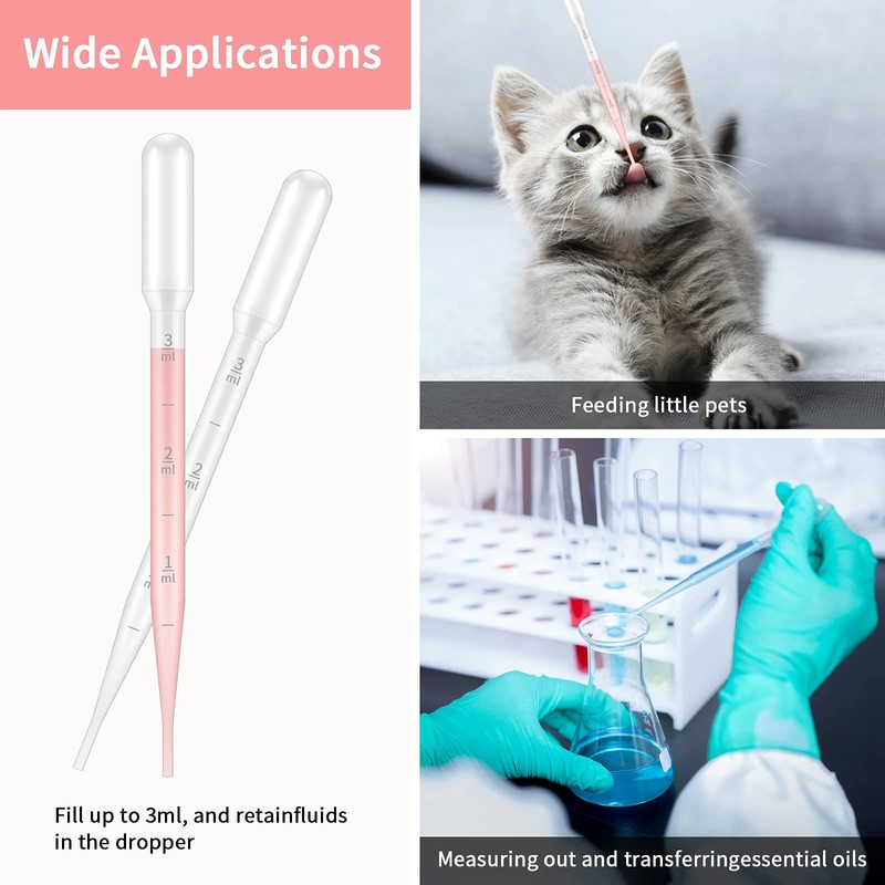 G2PLUS Plastic Transfer Pipette 3ml Washable Pasteur Pipettes Measuring Pipettors