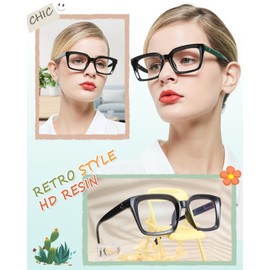 MARE AZZURO Blue Light Blocking Reading Glasses 1.50+ Women Large HD Resin Readers 1.0 1.25 1.5 1.75 2.0 2.25 2.5 2.75 3.0 3.5 (Black, 1.50)