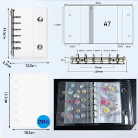 Seal Notebook, Transparent, A7, Girls, Boys, Removable Binder, Notebook, Clear Binder, 6 Holes, (20 Refills), Clear, Card Pocket Seal Storage, Promotional Goods (Silver)
