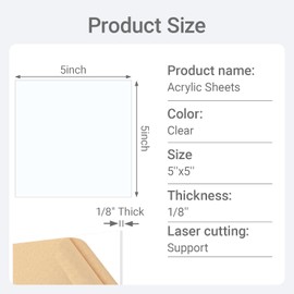 LoengMax 1/8" Thick (3mm) Clear Acrylic Sheet 5" x 5" - 6 Pieces | Cast Plexiglass for DIY Crafts, Sign, Photo Frame, Display Projects