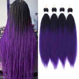 Sakkou 22inch Purple Ombre Braiding Hair Pre Stretched Braids Extensions 4pcs/pack Hot Water Setting Styles(1B/Purple)