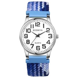 JewelryWe Men Women Elastics Watches: Easy Read Big Dial Analog Quartz Stretchable Watch Adjustable Braided Rope Expansion Band Wristwatch