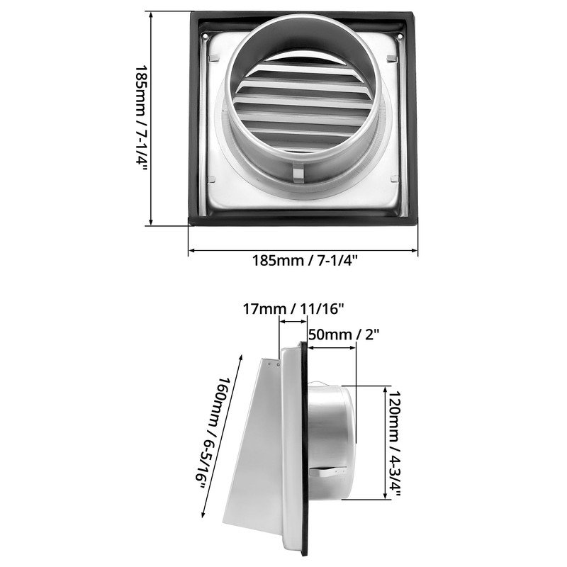 QWORK® Ventilation Grille 125 mm Made of 304 Stainless Steel