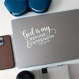 2PCS God is My Refuge & Strength Vinyl Decal, 9.84"x5.51" Waterproof Sticker for Cars, Laptops, Windows, Religious Belief Decal - Psalm 461 Inspirational Design |#AZ256 (White)