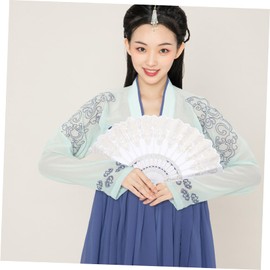 Hand Fan Chinese Style Large Folding Bridal Fan with Tassel for Women, Festival Performance, Home Decorative Accessories (White)