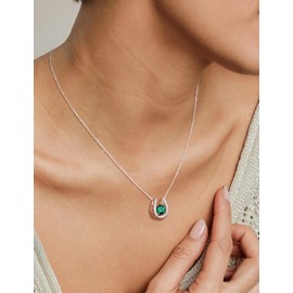 AGRULE Emerald Green Stone Pendant with 925 Sterling Silver Chain May Birthstone Charm Jewelry Diamond Horseshoe Necklace for Women