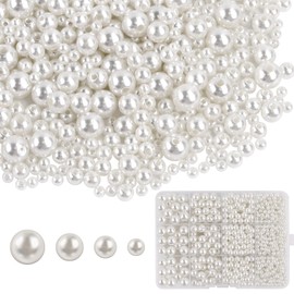 1480 Beads for Threading Pearl, 4 6 8 10 mm Beads for Bracelets Crafts Round White Faux Pearls for Necklace Bracelets Jewellery Making (White)