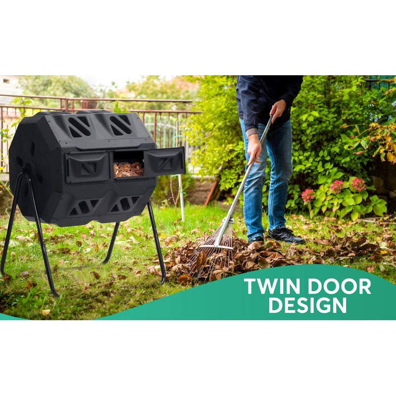 TerraTurner Outdoor Tumbling Composter Dual Rotating Batch Compost Bin, 43
