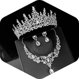 Aimilcall Tiaras Crowns for Women,Necklace Earrings Crystal Bridal Jewelry Set For Wedding, Birthday, Quinceañera for Prom Party Cosplay
