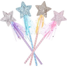4 Pcs Princess Wand, Glitter Wand Princess Birthday Party Decorations for Little Girls (Pink, Blue, Purple, Yellow)