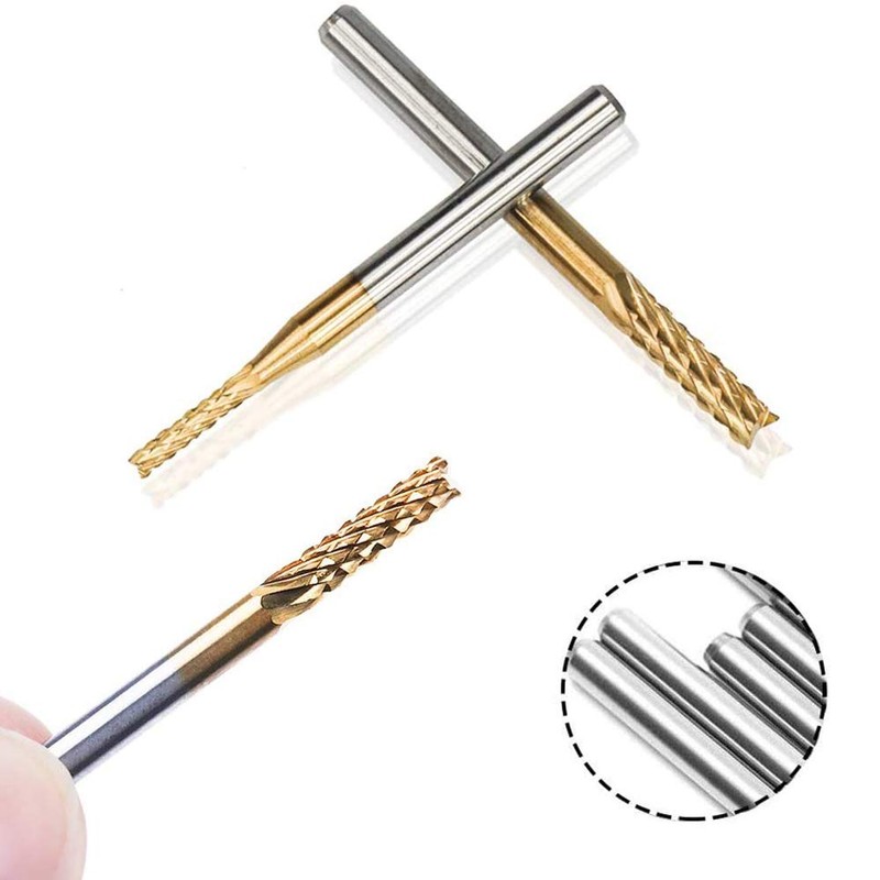 Mesee 10Pcs Titanium Coat Carbide End Milling Engraving Bits, 1/8