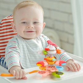 Vanmor 12 PCS DIY Stackable Suction Cup Spinner Toy for Baby, 3 PCS Suction Spinner Toys for Babies 12-18 Months, Baby Suction Toy for Window High Chair Tray Table Sensory Toys for Toddlers 1-3 Gifts