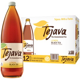 Tejava Lemon Black Iced Tea, 12 Pack, 1 Liter Glass Bottles, Unsweetened, Non-GMO, Kosher, No Sugar or Sweeteners, No calories, No Preservatives, Brewed in Small Batches