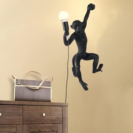 KODBPJ 3DModern Resin Monkey Form Wall Lamp,Animal Lamp, Industrial Retro Edison Wall Light Fixture for Living Room Restaurant & Other Indoor Creative Decoration Lighting (Black)