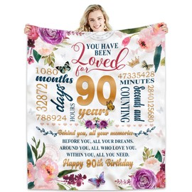 Hcoviv 90th Birthday Gifts Women Blanket 50*60, Happy 90th Birthday Gift Ideas, 90th Birthday Decorations, Gifts for Women Turning 90, Gifts for 90-Year-Old, Best Birthday Present 1936 Throw Blanket