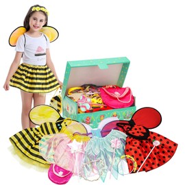 Fedio Ropa de disfraces para niñas pequeñas - Ropa de disfraces y juego de simulación para niñas, baúl de disfraces de princesa para niñas de 3-6 años