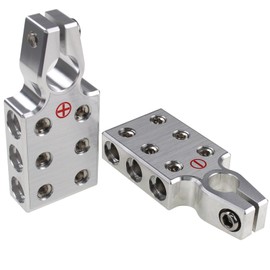 ZOOKOTO 6 Way Car Audio Battery Terminal Connector, 6x2/0 AWG Gauge Positive/Negative (+/-) Lead Acid Battery Terminal Clamp Set for SAE/DIN/EN Tapered Top Post 1 Pair