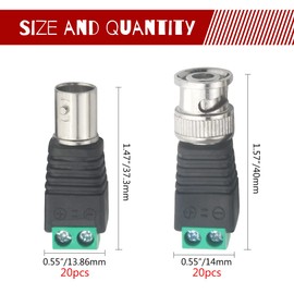 WMYCONGCONG 40 PCS 2.1x5.5mm Male Female DC Power Adapter Connector Camera Video BNC Male Female Balun Connector for Coax Cat5 CCTV