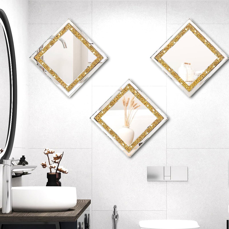 ZOLAPI 2PCS Crystal Rhinestone Diamond Wall Mirror.Brilliant Hand-Spliced Glass Mirror.Gold