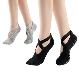 2 Paar Yoga Socken rutschfeste für Damen für Pilates, Barre, Ballett, Tanz, Grippige Socken BodenSocke Anti-Rutsch Griffe Riemen, Einheitsgröße Atmungsaktive Socken für Fitness Ballett