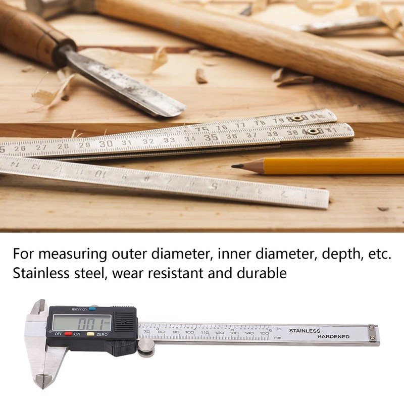Digital Display Caliper Stainless Steel LCD Electronic Measuring Ruler with