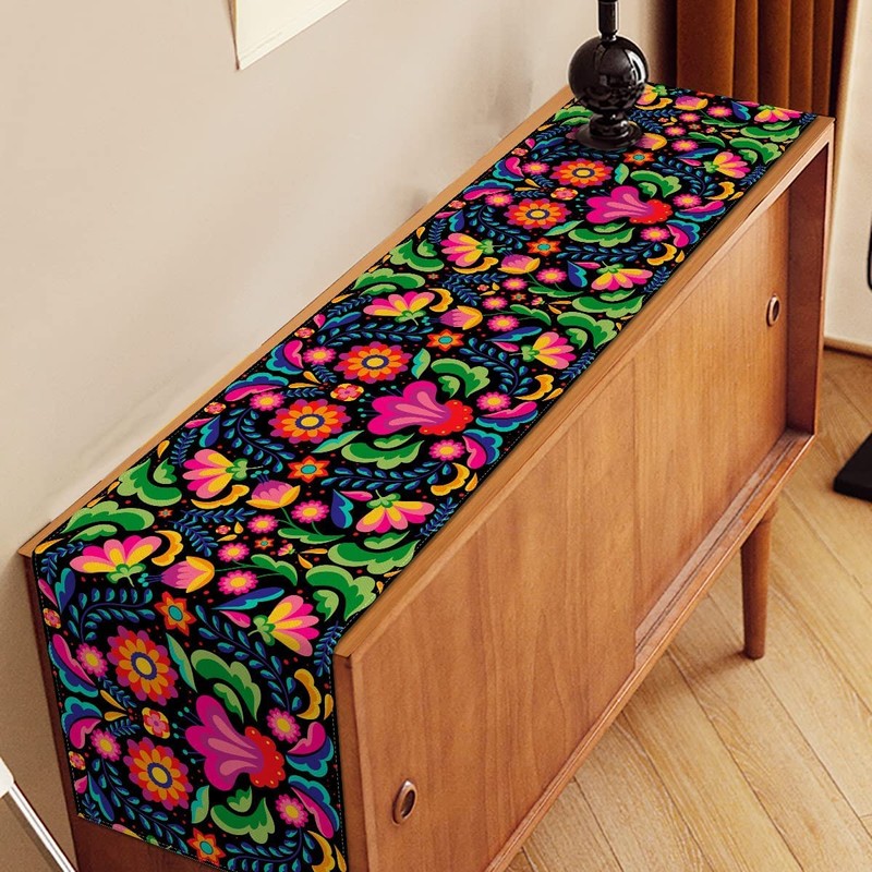 Nepnuser Mexican Table Runner for Dia De Los Muertos Fiesta