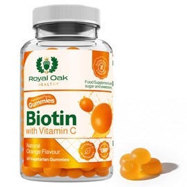 Biotin Gummies with Vitamin C + Vitamin E | Hair, Skin & Nails Support | High Strength 2,500μg Biotin Formula | Natural Orange Flavour | 60 Plant Based Pectin Gummies | GMP Certified & UK Made