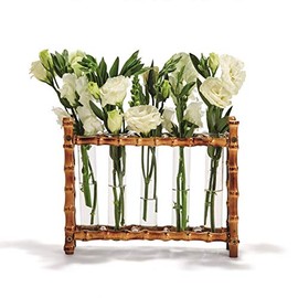 Tozai Home WTR006 Natural Bamboo Vase Includes 5 Glass Tubes