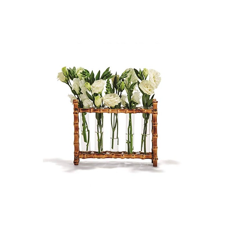 Tozai Home WTR006 Natural Bamboo Vase Includes 5 Glass Tubes