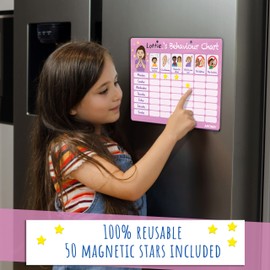 Amonev Children's Magnetic Behaviour Reward Chart. Magnetic Sticker Chart. Reusable Wall Chart for Promoting Good Behaviour (Pink)…