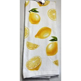 KITCHENAID  KITCHEN TOWELS (2) LEMONS YELLOW GREEN TEXTURED 16 X 28 COTTON NIP