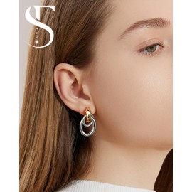 Gold Clip On Earrings for Women - Geometric Statement Non Pierced Earring Chunky Gold Knot Link Colorful Dangle Clip Earrings Trendy Jewelry Gift silver gold