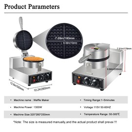 Commercial Waffle Maker Electric Waffle Iron Non-Stick Waffle Cones Maker Machine Hotel Waffle Maker With Time Control Temperature Adjustable, 110V 1300W