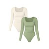 OQQ Womens 2 Piece Bodysuits Long Sleeve Square Neck Ruched