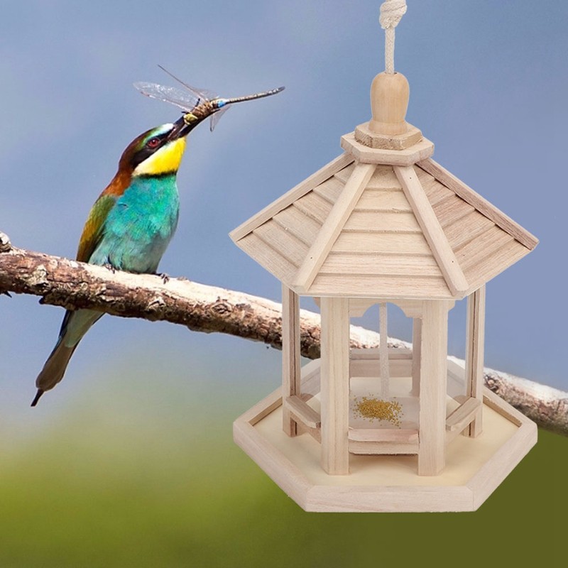 Outdoor Durable Wooden Plastic Hanging Transparent Bird Feeder House Food
