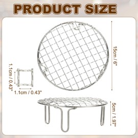 sourcing map 6 Inch Round Cooking Rack, Stainless Steel Canning Racks with Legs, Barbecue Mesh Grill for Baking Cooling Steaming Cookware