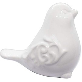 White Glazed Ceramic Bird Figurine, Bird Statue, French Country Garden Cottage Bird Ornaments, Home Decor Accents Collectible Bird Figurine