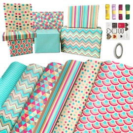 Wrapping Paper Sheets-Birthday Wrapping Paper Set Included 6 Gift Wrap Papers with Sticker,Ribbon-Eco Present Gift Wrapping Paper Birthday for Women,Men,Female,Girl,Boy,Adult,Any Occasion