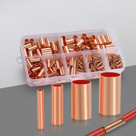 250pcs Wire Terminal connectors 7Size Electrical Butt Connector Copper Tube Connector Kits with Heat Shrink Tubing Wire Ferrules Kits