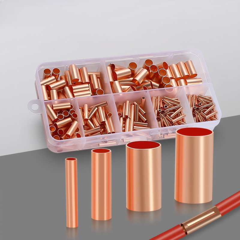 250pcs Wire Terminal connectors 7Size Electrical Butt Connector Copper Tube
