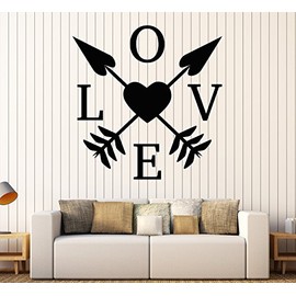 Large Vinyl Wall Decal Love Heart Arrows Romantic Room Decoration (ig4371) Black