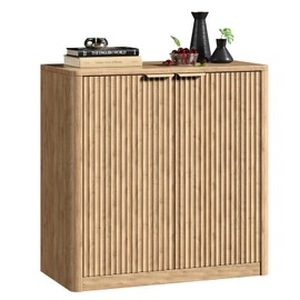 Hootata 31.5" Oak Buffet Cabinet with Storage, Fluted Sideboard with Adjustable Shelves, Accent Credenza for Living Room, Entryway, Dining Room, Kitchen, Coffee Bar Table with Doors