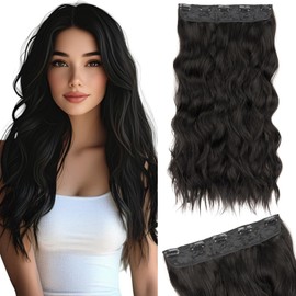 Silk-co One Piece Clip In Hair Extensions Curly 150g Hair Extensions Clip in Hairpieces 5 Clips Wavy Curly Synthetic 3/4 Half Full Head for Laides and Women 20 Inch（50 cm） Natural Black