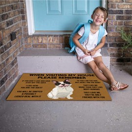 Jackey&Smith Door Mat When Visiting My House Please Remember-French Bulldog Welcome Mats for Front Door Indoor Outdoor Dooormats Non Slip Mat Felt Fabric 23.6-Inch by 15.7-Inch