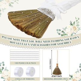 Yungyan Wedding Brooms for Jumping Ceremony DIY Bride Bridegroom 11.81 x 28.74 Inch Whisk Wedding Jumping Brooms with White Ribbons Artificial Pearl for African American Ceremony Crafts